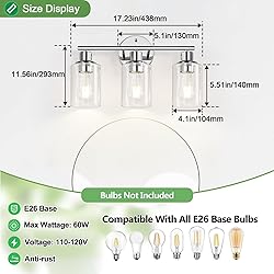 3-Light Bathroom Light Fixtures, Chrome Bathroom