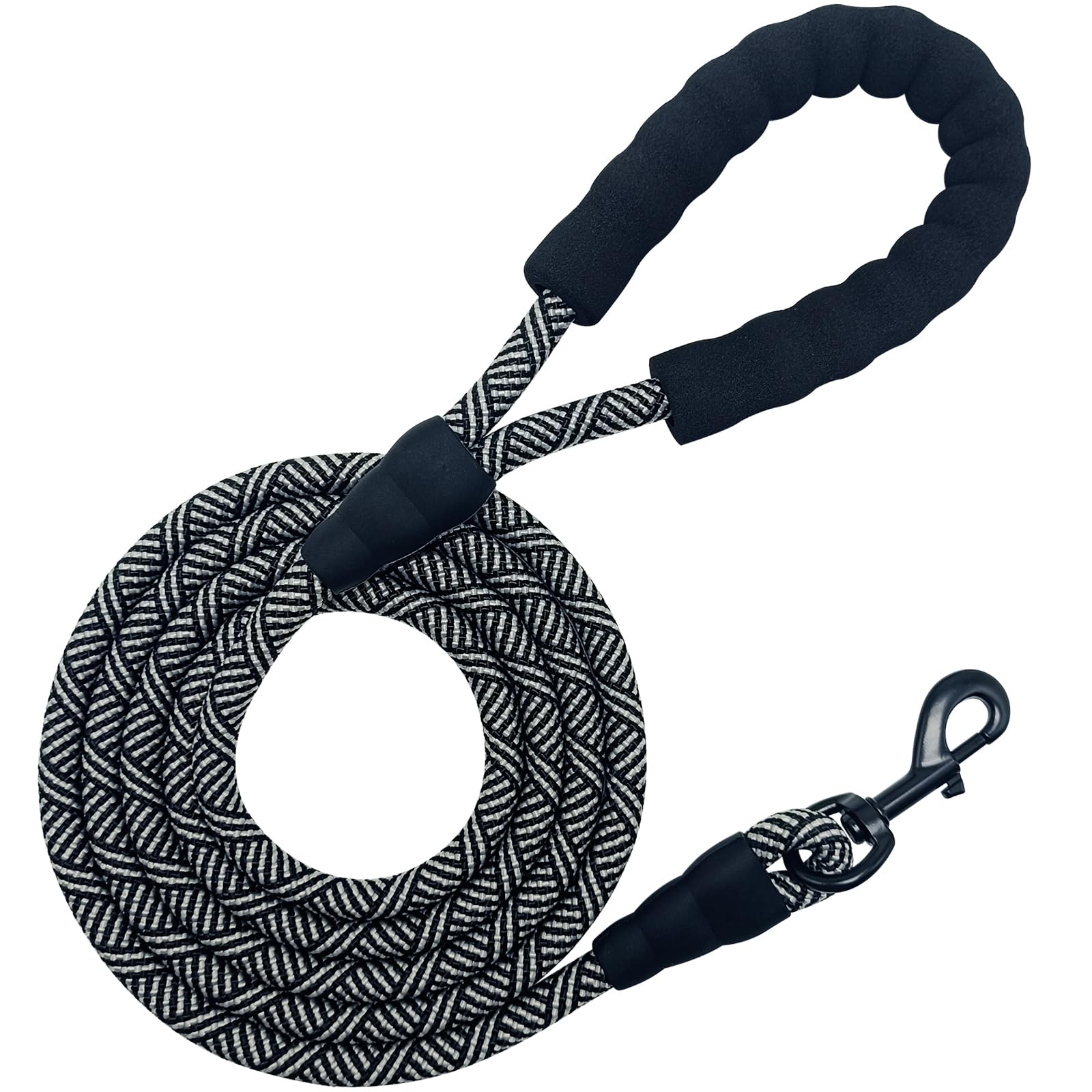 MayPaw 7FT/8FT/10FT Strong Rope Dog Lead, 1/2" Thick Heavy Duty Climbing Nylon Medium Large Dog Lead with Soft Padded Handle for Outdoor Pets Walking Playing Exploring, Black, 12mm*3m