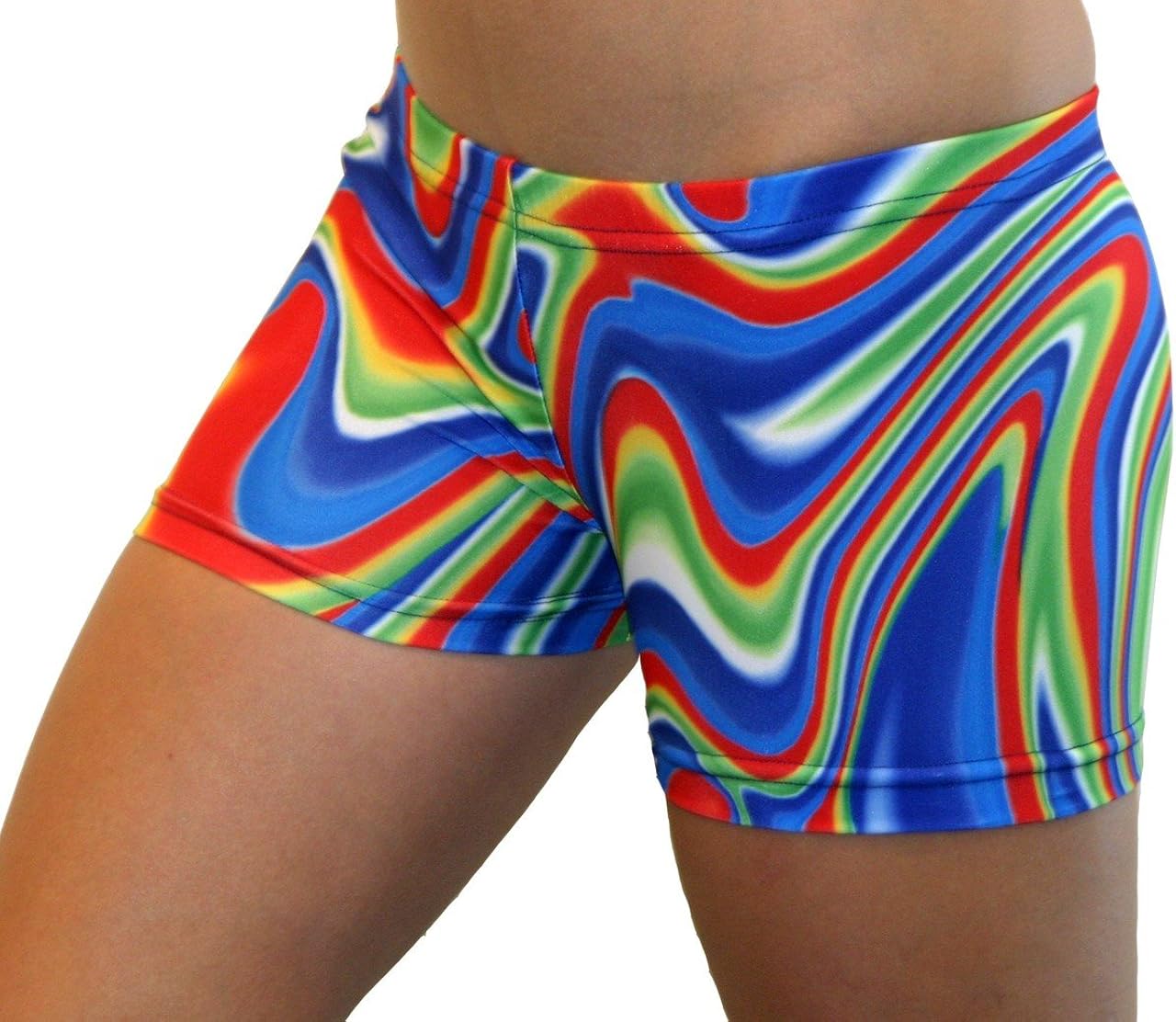 Gem Gear Red Blue Aurora Spandex Shorts Inseam in 3 Lengths at Amazon