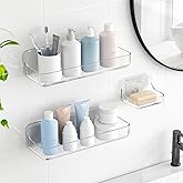 TZAMLI Clear Shower Caddy with Soap Dish, Adhesive Shower Organizer Shelf Plastic Wall Mounted No Drilling Shelves for Bathro