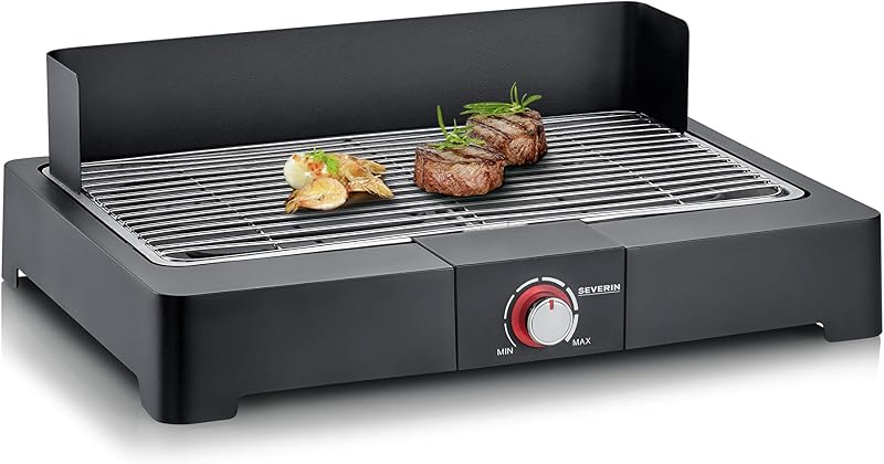 Churrasqueira de mesa severin com grelha em aço inox para uso interno e externo, churrasqueira elétrica com início rápido, mini churrasqueira sem risco de queimaduras, preta, pg 8565
