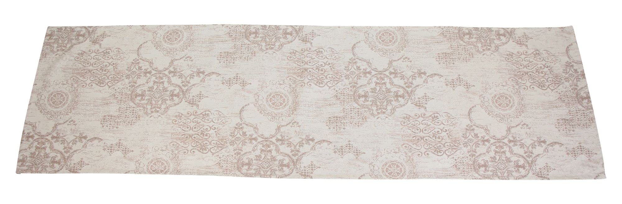 FRANK FLECHTWAREN Table Runner Ornament, Cream Base Fabric, Delicate Baroque Look in Rose, 74% Polyester, 26% Cotton, Dimensions: 40 x 140 cm