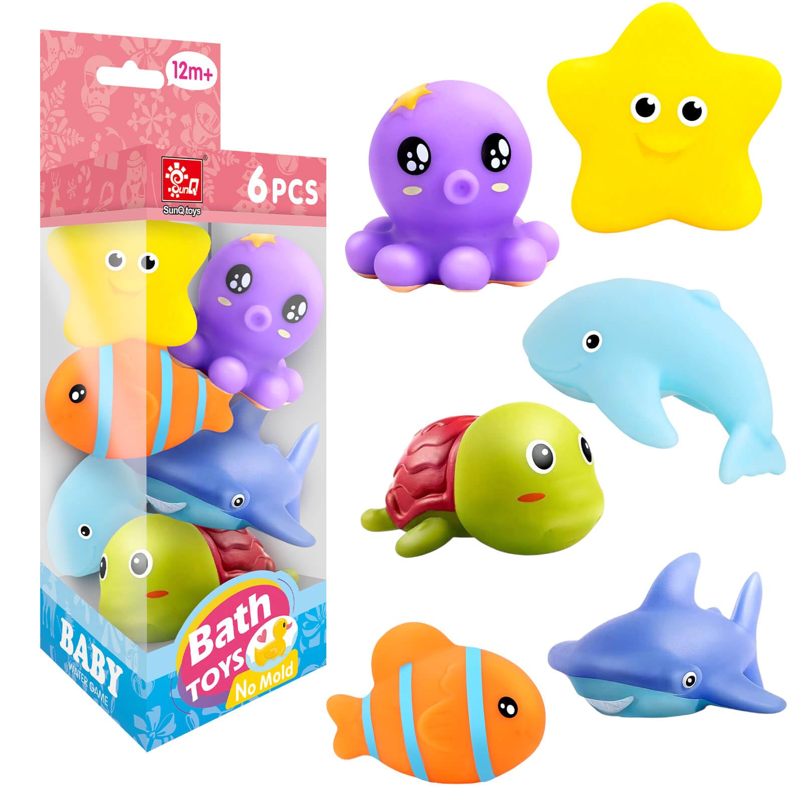 Beria Baby Bath Toys for 3+ Year Old Kids: 6 PCS Mould Free Bath Toy for Toddlers Gifts for 1 2 3 4 5 Years Old Boys Girls Birthday Presents for Babies Age 6-12 Months Water Play Games Swimming Toy