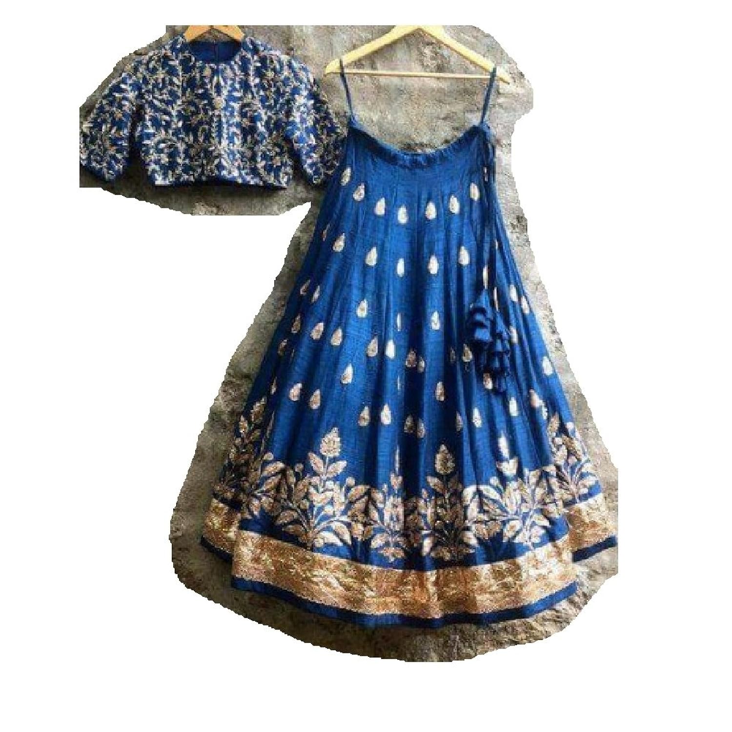 ustaad women's blue taffeta silk wedding lehenga choli with unstitched blouse