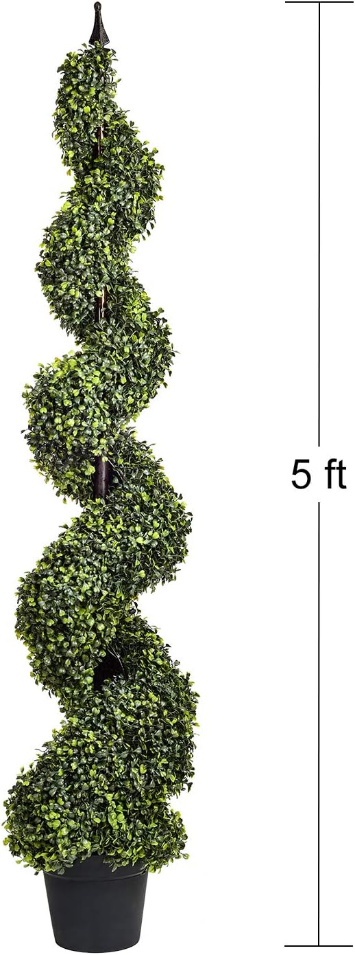 Artificial Cypress Spiral Topiary Trees Potted Indoor or Outdoor (Spiral Boxwood Trees, 5 Feet) -