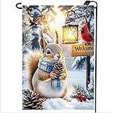 Winter Garden Flags for Outside 12x18 Inch Double Sided, Small Burlap Seasonal Holiday Snow Squirrel Garden Flag Winter Xmas Decorations Christmas Outdoor Flag for Yard Garden Porch Decor