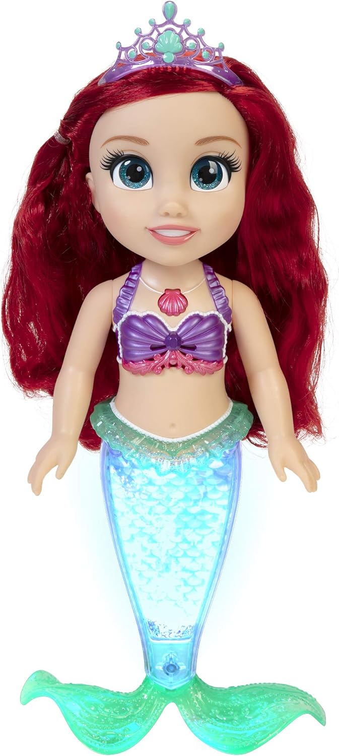 Disney Princesas, Muñeca Ariel Especial Grande, 38 cm; Reproduce 2 Canciones y su Cola Brilla y se ilumuina