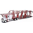 New-Ray Freightliner 114SD Auto Transporter White and Red Long Haul Trucker Series 1/32 Diecast Model 10983