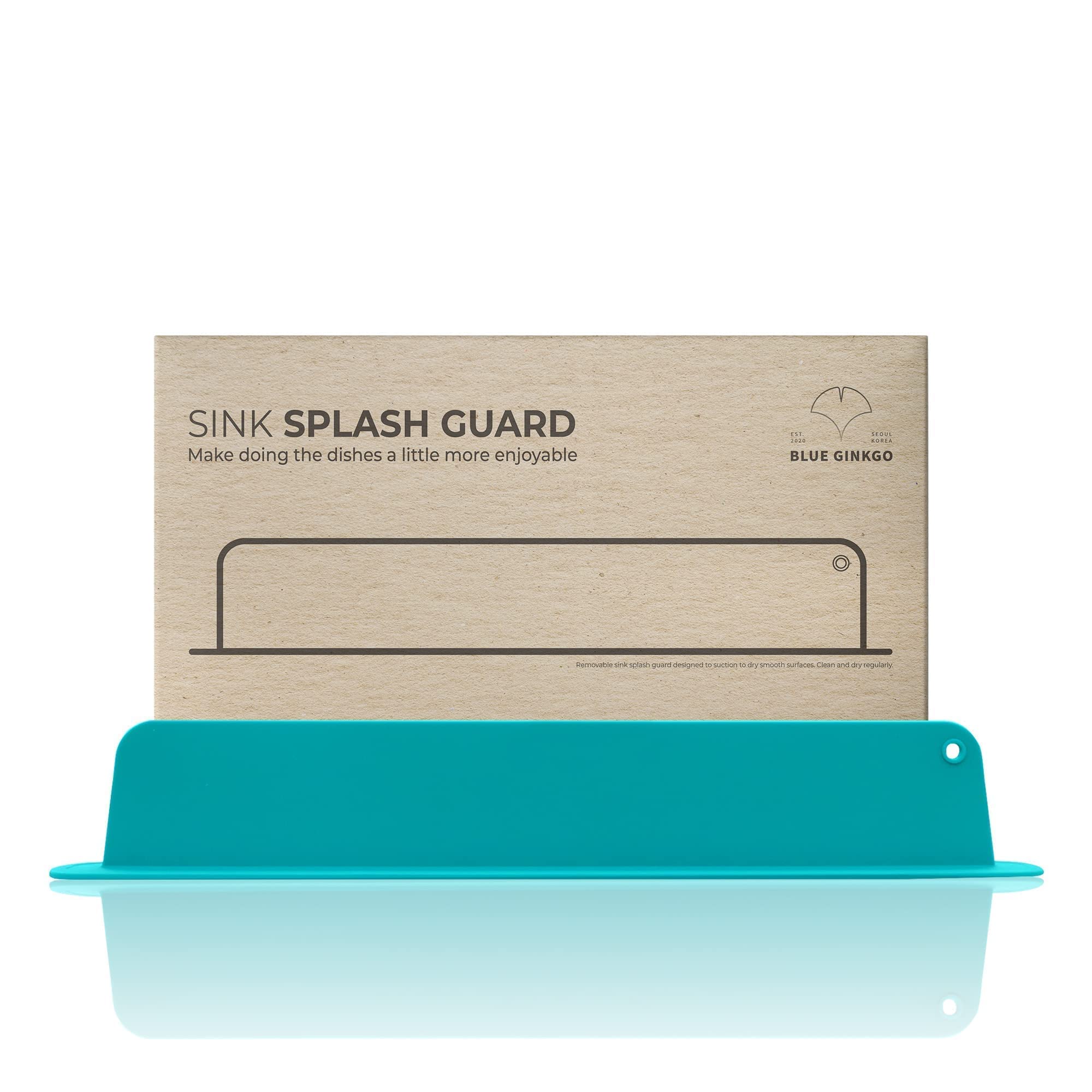 BLUE GINKGO Sink Splash Guard - (Upgraded Design) Premium Silicone Water Splash Guard for Sink, Sink Splash Guard Behind Faucet, Kitchen Island Sink Backsplash Guard (18.9 x 2.9 Inch) Teal