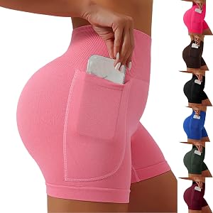 Comfort Biker Shorts for Women, Quick Dry Tight Yoga Shorts with Pockets, Tummy Control Pilates Bottoms, Gym Outfits