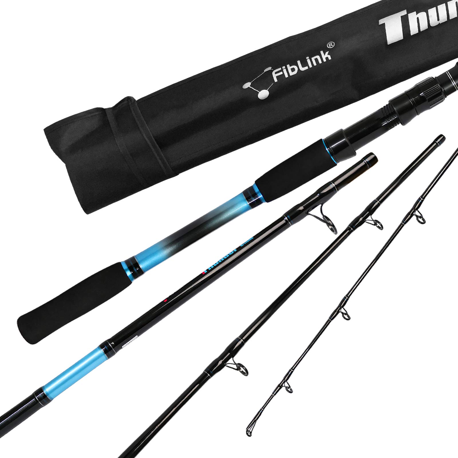 Photo 1 of Fiblink 4-Piece 7-Feet Carbon Fiber Boat Fishing Rod Spinning Travel Portable Rod Tournament Fishing Pole for Fresh & Saltwater(Spinning-Blue-H)