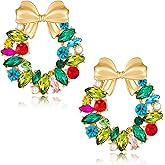 Biuwos Colorful Christmas Earrings for Women Cute Reindeer Bow Wreath Light Bulb Xmas Dangle Earrings Holiday Christmas Jewelry