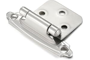 Vallecloud 10 Pack (5 Pair) Brushed Satin Nickel Self-Closing Cabinet Hinges for Flush Mount Kitchen Cabinet Door, 1/2" Overlay (Variable) Face Frame Semi-Concealed Hinges