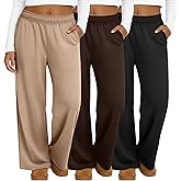 Oakgarden 3 Pack Women's Plus Size Sweatpants Casual Wide Leg Interior Drawstring High Waist Yoga Baggy Pants with Pockets