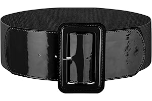 JASGOOD Women Wide Stretchy Belt Vintage Elastic Waist Belt for Dresses Fashion Ladies Waist Belt with Patent Square Buckle