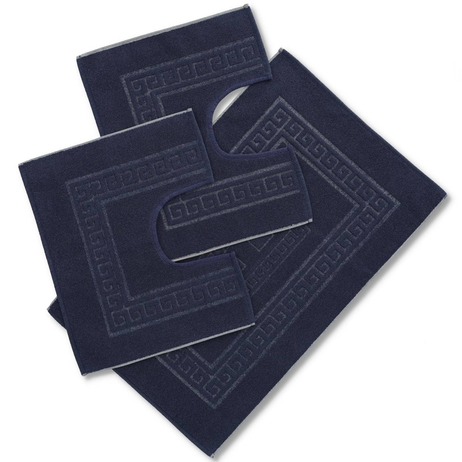 Torino 3-piece Set of Terry Towelling Bath Mat 60 x 90 cm plus 2 Pedestal Mats 60 x 45 cm night blue
