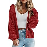 PRETTYGARDEN Women's Chunky Knit Open Front Sweater Long Sleeve Button Loose Short Cardigan Outerwear Coats