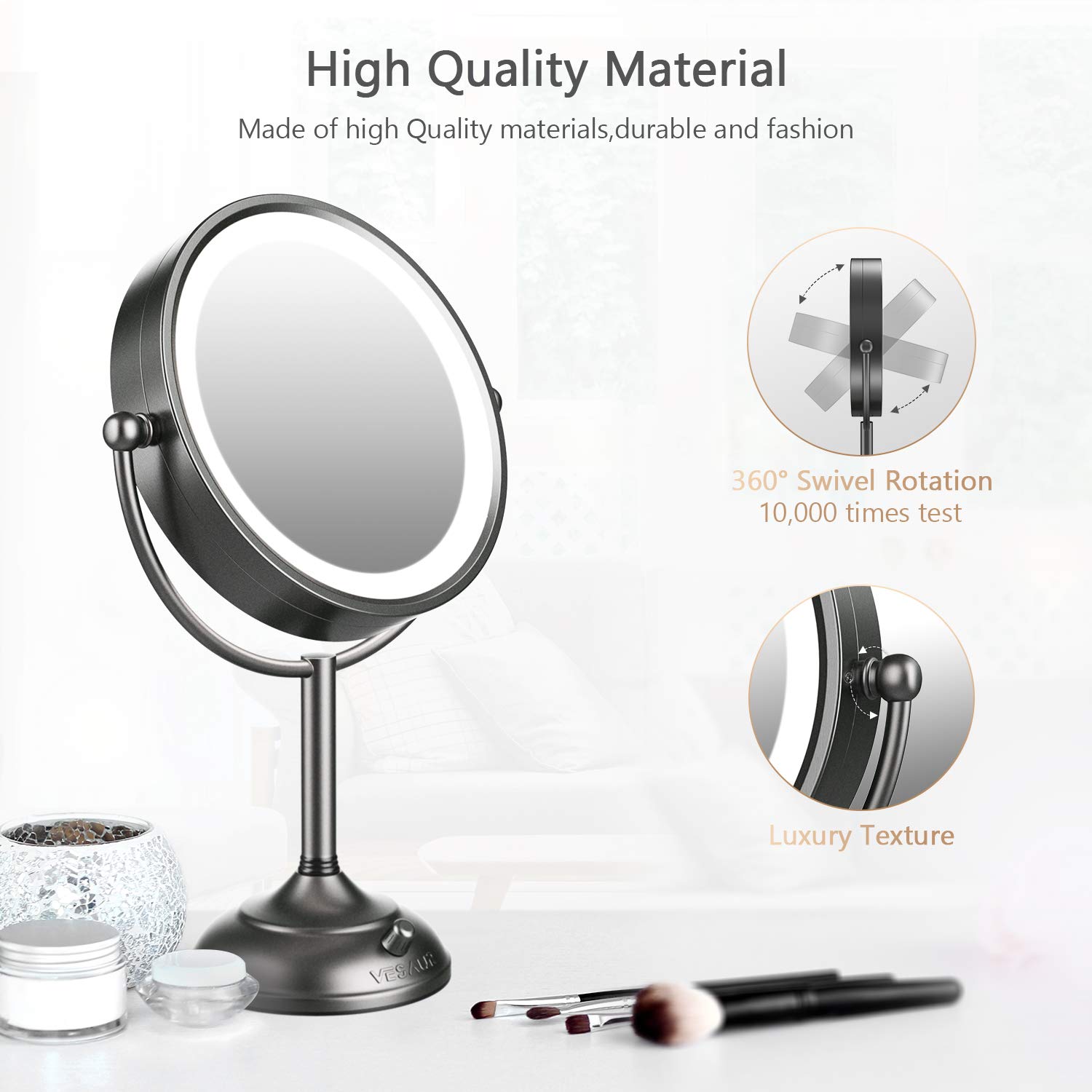 Professional 8.5" Lighted Makeup Mirror, 10X Magnifying Vanity Mirror with 32 Medical LED Lights, Senior Satin Nickel Cosmetic Mirror, Brightness Adjustable(0-1100Lux) Desk Lamp Night Light Alternative : Beauty