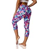 UIUO-UIPEU Pattern Printed Capri Leggings with Pockets for Women Tummy Control Workout Yoga Capris