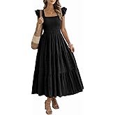Esooland Womens Casual Summer Dresses 2026 Strap Sleeveless Square Neck Smocked High Waist Ruffle Flowy A Line Maxi Sundress