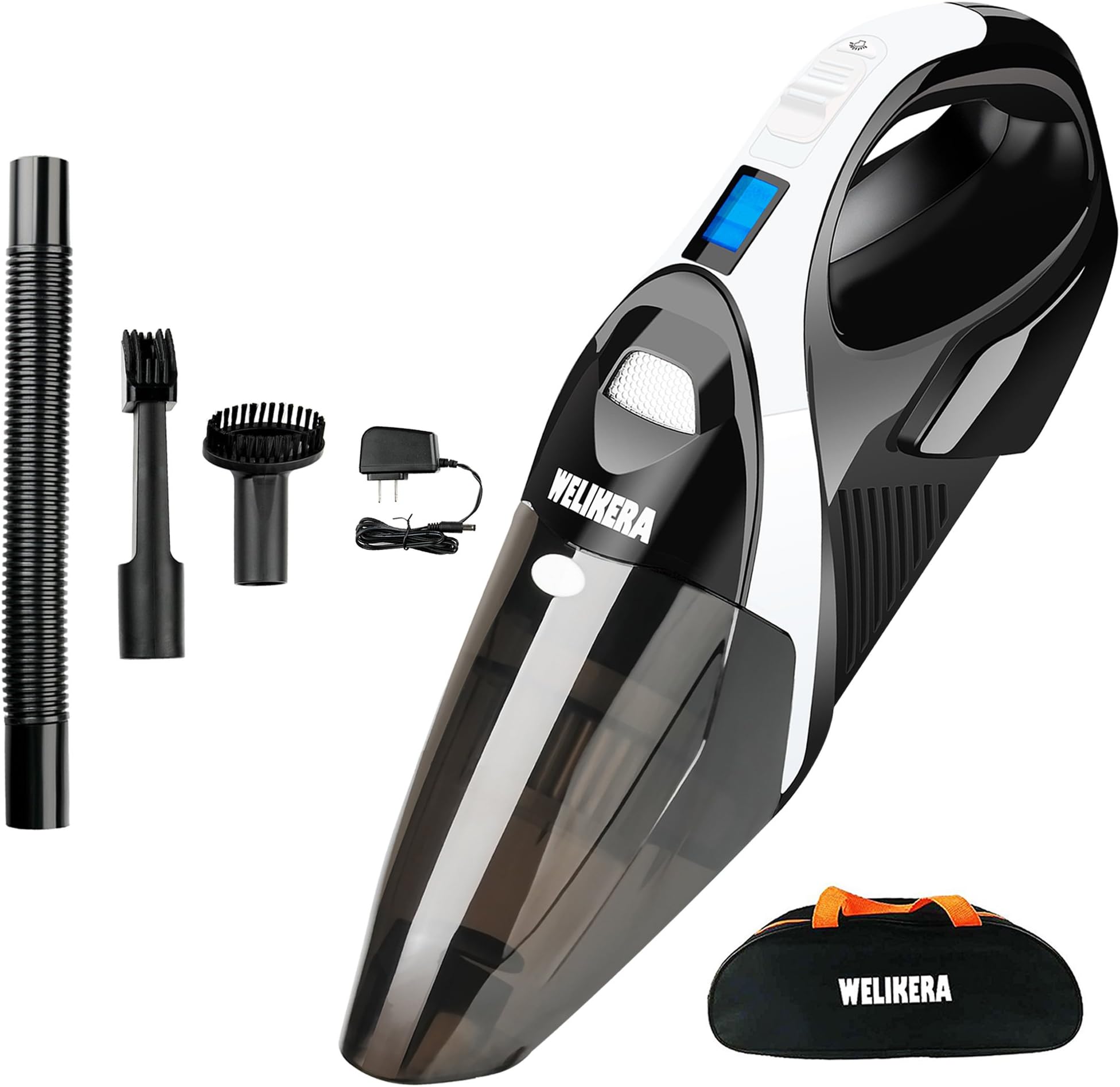 Cordless Vacuum, WELIKERA 12V 100W Hand-held Cordless Vacuum Cleaner, Powerful Portable Pet Hair Vacuum, Cordless Rechargeable Vacuum for Home and Car Cleaning, with A Carrying Bag, Black