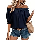 EVALESS Womens Tops Off The Shoulder Blouses for Women Dressy Casual Cute Puff Sleeve T Shirts Fashion 2026
