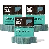 Every Man Jack Cold Processed Mens Bar Soap - Sea Minerals + Citron Scent - Deeply Cleans & Hydrates with Shea Butter and Coconut Oil - (3 Pack)