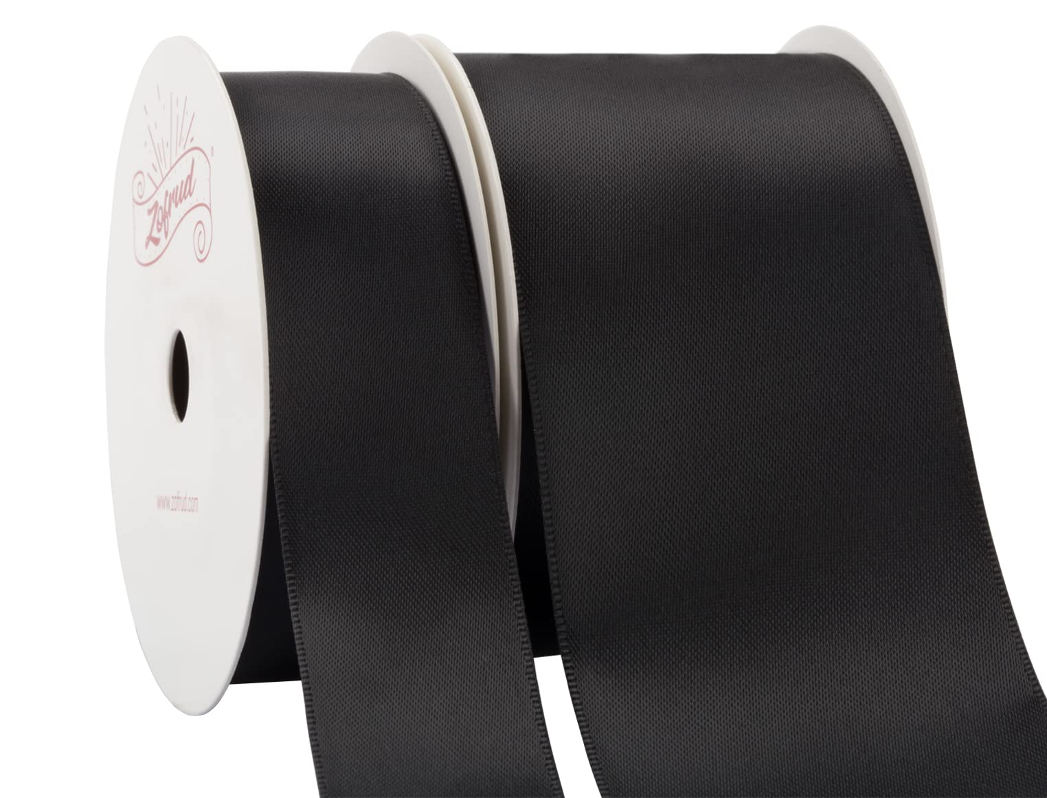Zofrud 2 Rolls of Black Double Faced Satin Ribbon - 18 Meters Total (25mm and 50mm x 9M) - Ideal for Crafts, Gift Wrapping, and Weddings