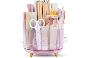 SKYDUE Rotating Pencil Pen Holder, Pen Organizer with 5 Slots - Aesthetic Desk Organizer and Accessories for School, Home, Office Supplies