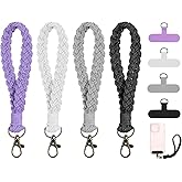 Hpmjz 4 pcs Boho Phone Wrist Strap Soft Macrame Keychains Braided Keychain Straps Universal Smartphone Wrist Lanyard Handmade Keychain Wristlet with Tether Tabs Patches for Women Men Christmas