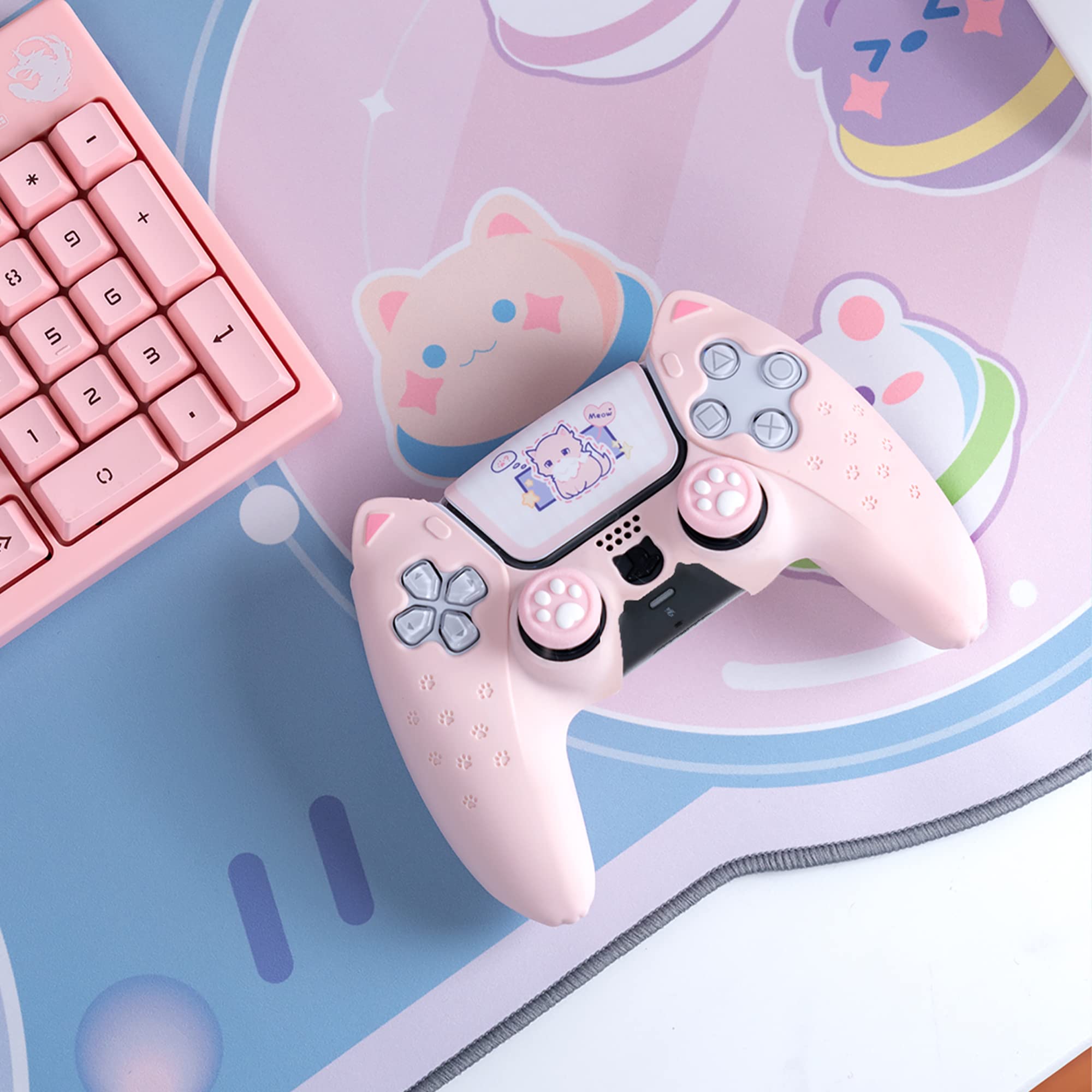 GeekShare Cat Paw PS5 Controller Skin Anti-Slip Silicone Skin Protective Cover Case for PlayStation 5 DualSense Wireless Controller (Pink)