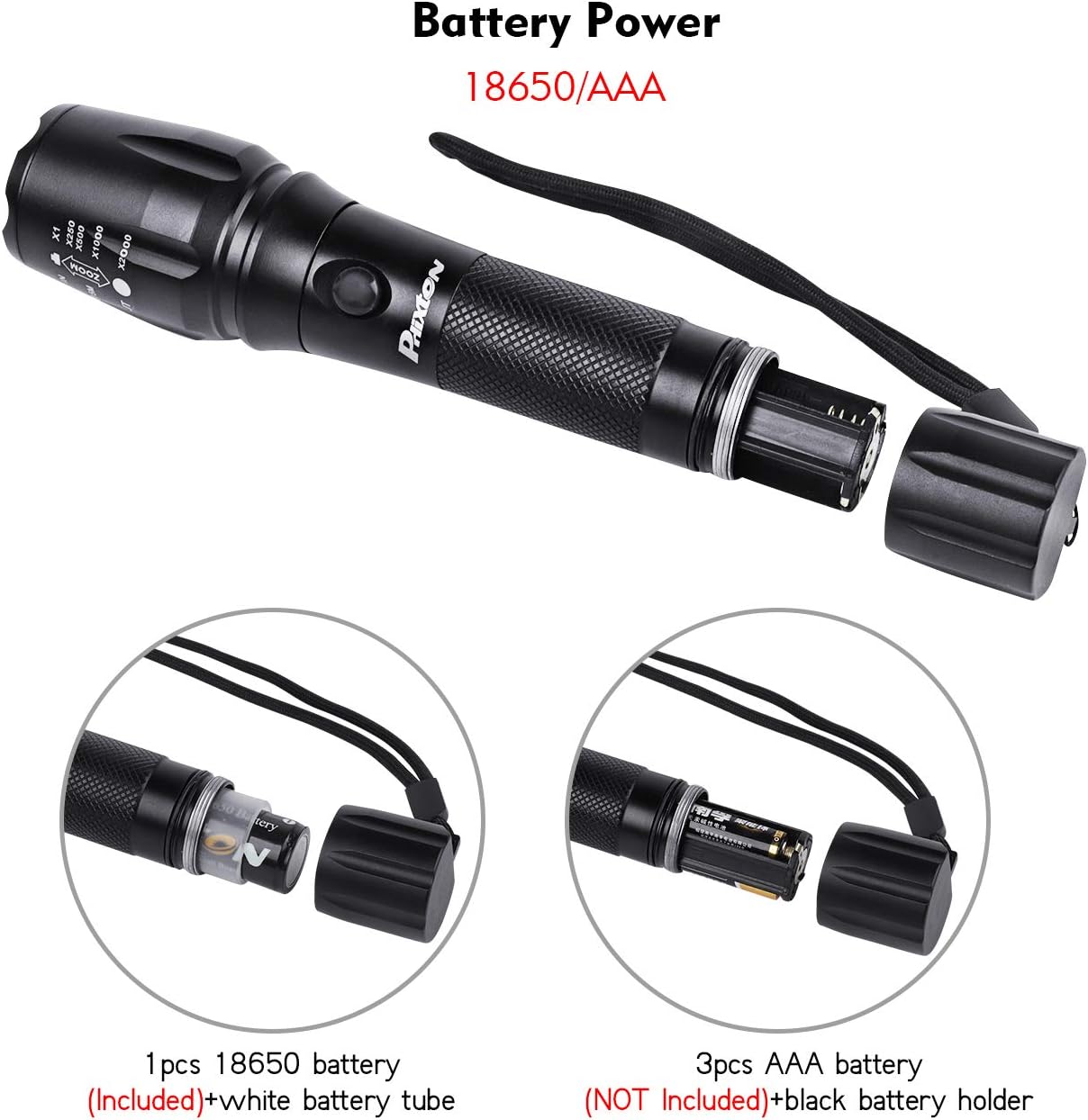 Rechargeable Tactical Flashlight High Lumens LED 18650 5000mAh Battery Charger USB Cable Gift Box Included L2 Waterproof Big Torch Portable Adjustable Aluminum Flash Light For Emergency Camping Hiking - - 