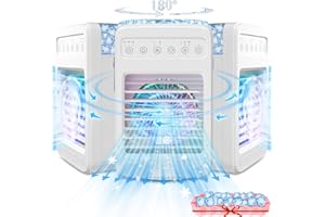 BEAUTYFAN Portable Air Conditioners, 180°Oscillation Mini Air Conditioners, 4 Wind Speed Portable AC, Built-in Ambient Lighti AC Unit, Large Water Tank Air Cooler for Room/Kitchen/Office/Desk