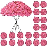 Hydrangea Artificial Flowers, 20 Pcs Hot Pink Hydrangea Artificial Flowers Bulk, Faux Hydrangea Flowers For Outdoor, Fake Silk Fuchsia Hydrangea Flowers With Stems For Wedding Decoration Decor