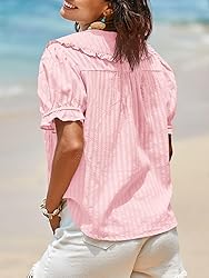 Tankaneo Womens Puff Sleeve Shirts Peter Pan Collar