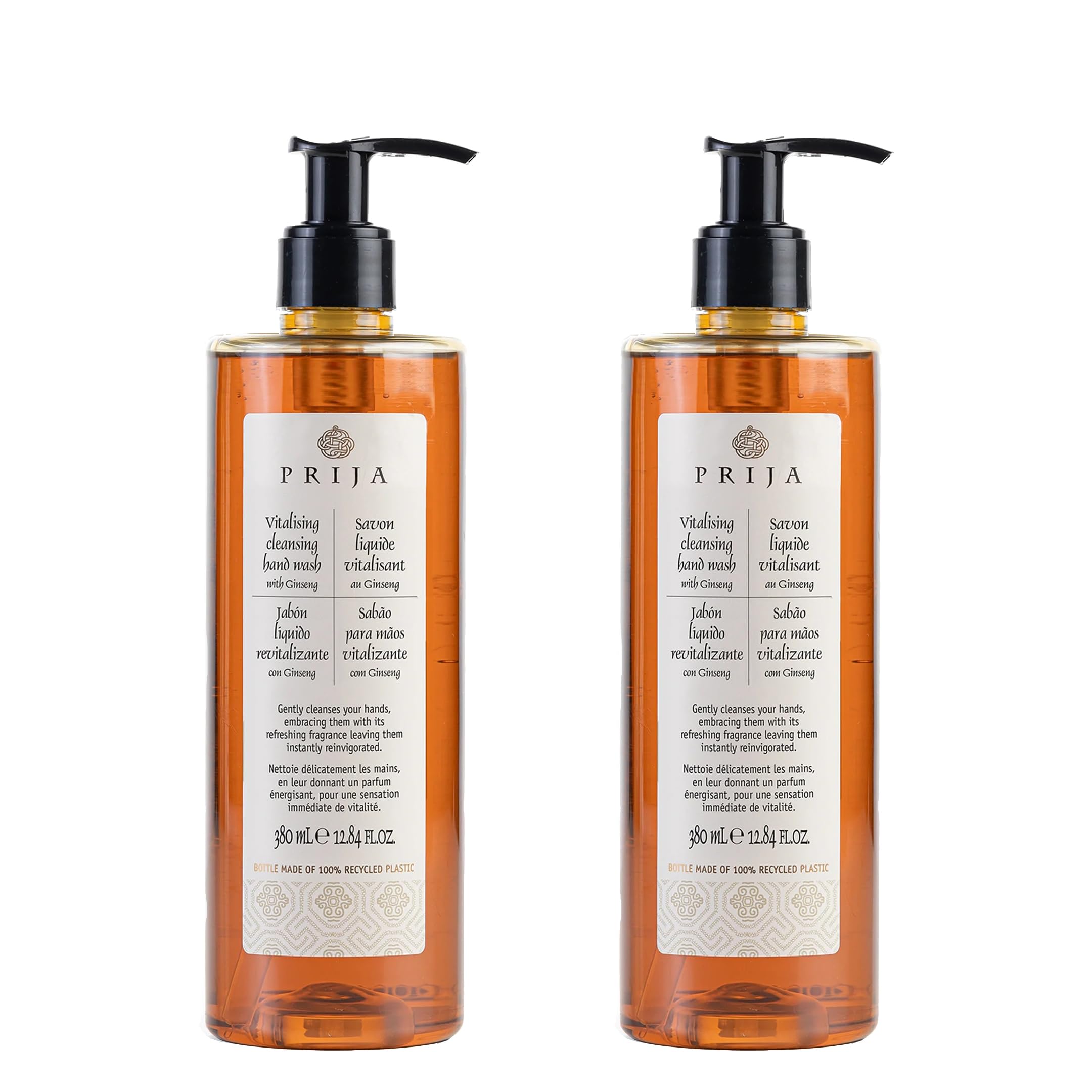 Prija Vitalising Hand Wash with Ginseng Extract Gently Cleanses Hands, Moisturising Liquid Hand Soap, Vegan Friendly with Energising Fragrance 2 x 380ml