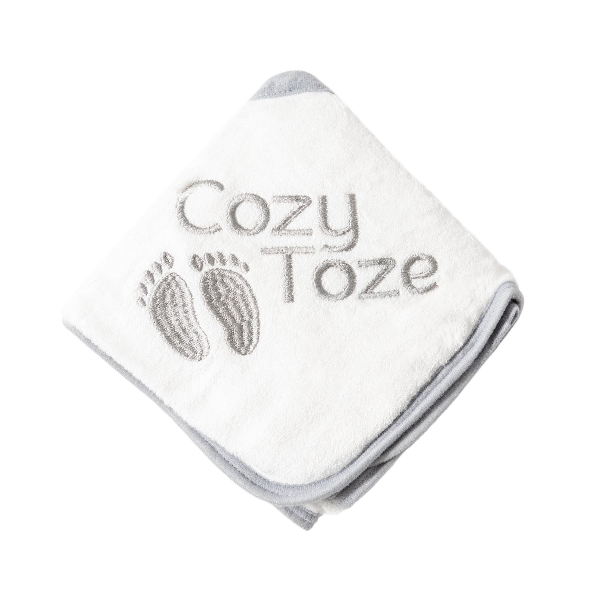 BabyDam CozyToze Hooded Infant/Baby Bath Towel, Organic Bamboo, Grey/White