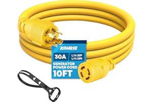 Kohree 10FT 30 Amp Generator Extension Cord 4 Prong, NEMA L14-30P/L14-30R, Generator Power Locking Cord for Manual Transfer Switch, Electric Extension Wire 10 Gauge 125/250V, 7500W with Cord Organizer