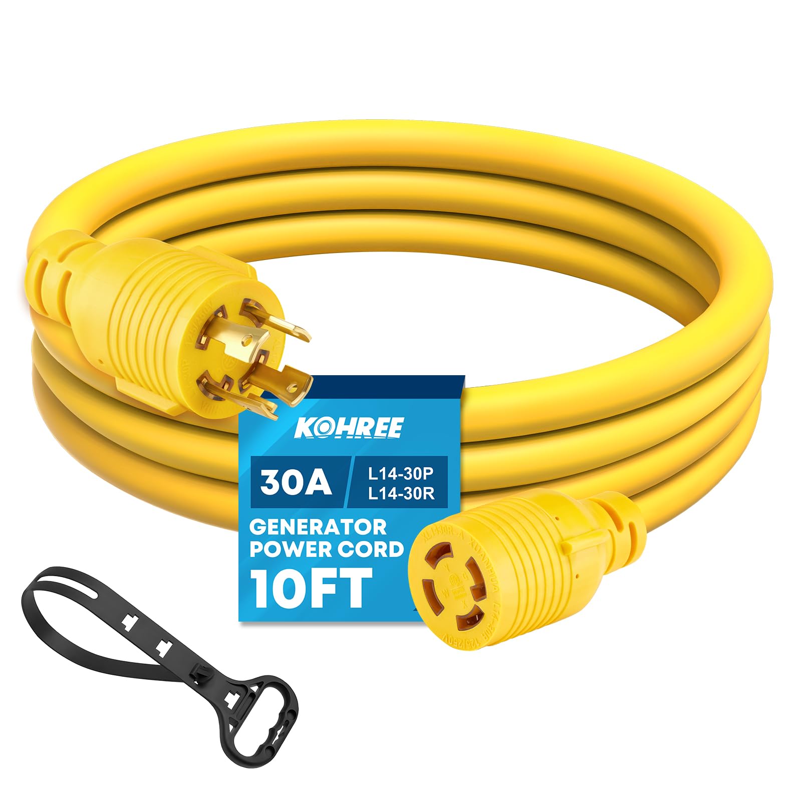 Kohree 10FT 30 Amp Generator Extension Cord 4 Prong, NEMA L14-30P/L14-30R, Generator Power Locking Cord for Manual Transfer Switch, Electric Extension Wire 10 Gauge 125/250V, 7500W with Cord Organizer Image Kohree 10FT 30 Amp Generator Extension Cord 4 Prong, NEMA L14-30P/L14-30R, Generator Power Locking Cord for Manual Transfer Switch, Electric Extension Wire 10 Gauge 125/250V, 7500W with Cord Organizer Image