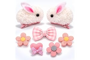 Adorable Bunny Hair Clips for Girls – Non-Slip Snap Clips Set with Bow & Flower, Soft Fabric Hair Accessories for Toddlers & 