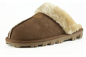 CLPP'LI Womens Slip on Faux Fur Warm Winter Mules Fluffy Suede Comfy Slippers