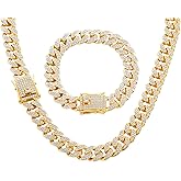 LMWTJE Cuban Link Chain for Men | Necklace and Bracelet Miami Cuban Chains | Bling Diamond Chain for Hip Hop Jewelry Silver/Gold (8/18 /20 inches)