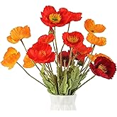 Glamrce Artificial Poppies, Red and Orange Silk Poppies Artificial Flowers - 15 Blooming California Poppy Flower Artificial Plus 5 Buds for Home Decoration, RDOR5
