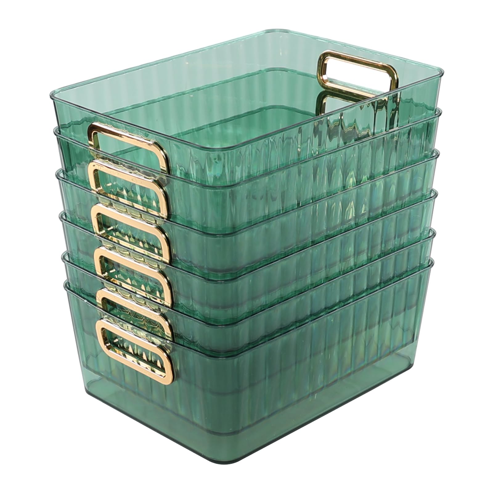 Sosody Green Plastic Storage Baskets with Handle, Cupboard Storage Boxes, 6-Pack
