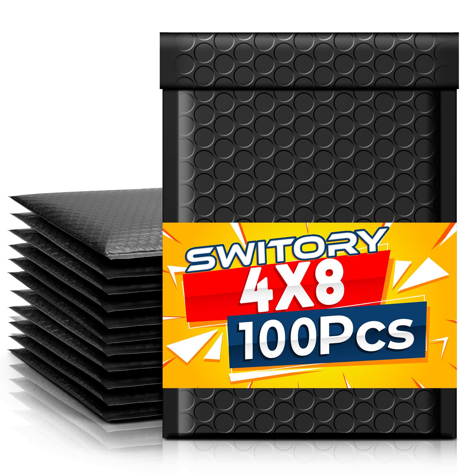 Switory 100pcs Padded Envelopes A6 Bubble Mailers 4X8In Packaging Bags Small Envelopes, Bubble Lined Wrap Poly Mailers Bags for Shipping Mailing, Black