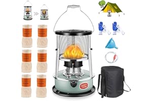 XBACK CXLL Efficient Kerosene Heaters, Stainless Steel Indoor Heater Non Electric, Kerosene Stove Camping with Portable Handle, with 6 Wicks 2 Pairs of Gloves, for Boiling Water Heating Cooking, Green