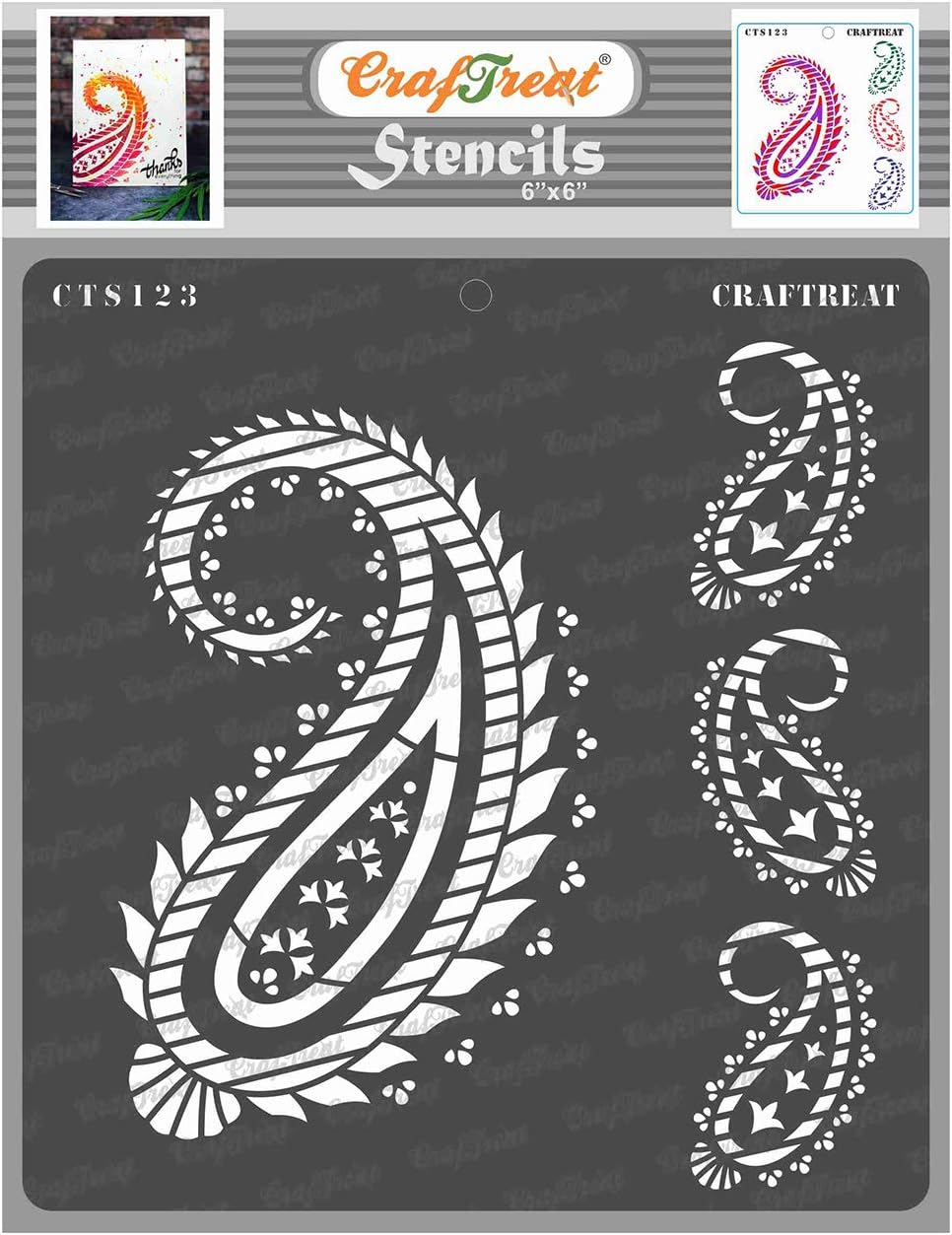 CrafTreat Paisley Stencils for Crafts Reusable Vintage, Paisley and Border Stencil, Size: 6X6 Inches