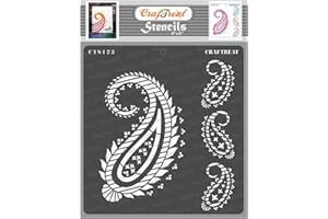 CrafTreat Paisley Stencils for Crafts Reusable Vintage - Paisley and Border Stencil - Size: 6X6 Inches - Paisley Design Stencil for Furniture Painting - Indian Border Stencil for Painting