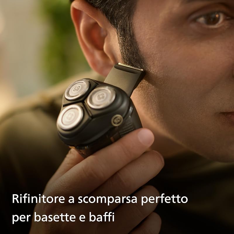 rasoio elettrico serie 3000 - Rasoio elettrico Wet&Dry per uomo, tecnologia SkinProtect, colore Deep Black, rifinitore a scomparsa, supporto di ricarica, astuccio da viaggio (modello S3342/13)