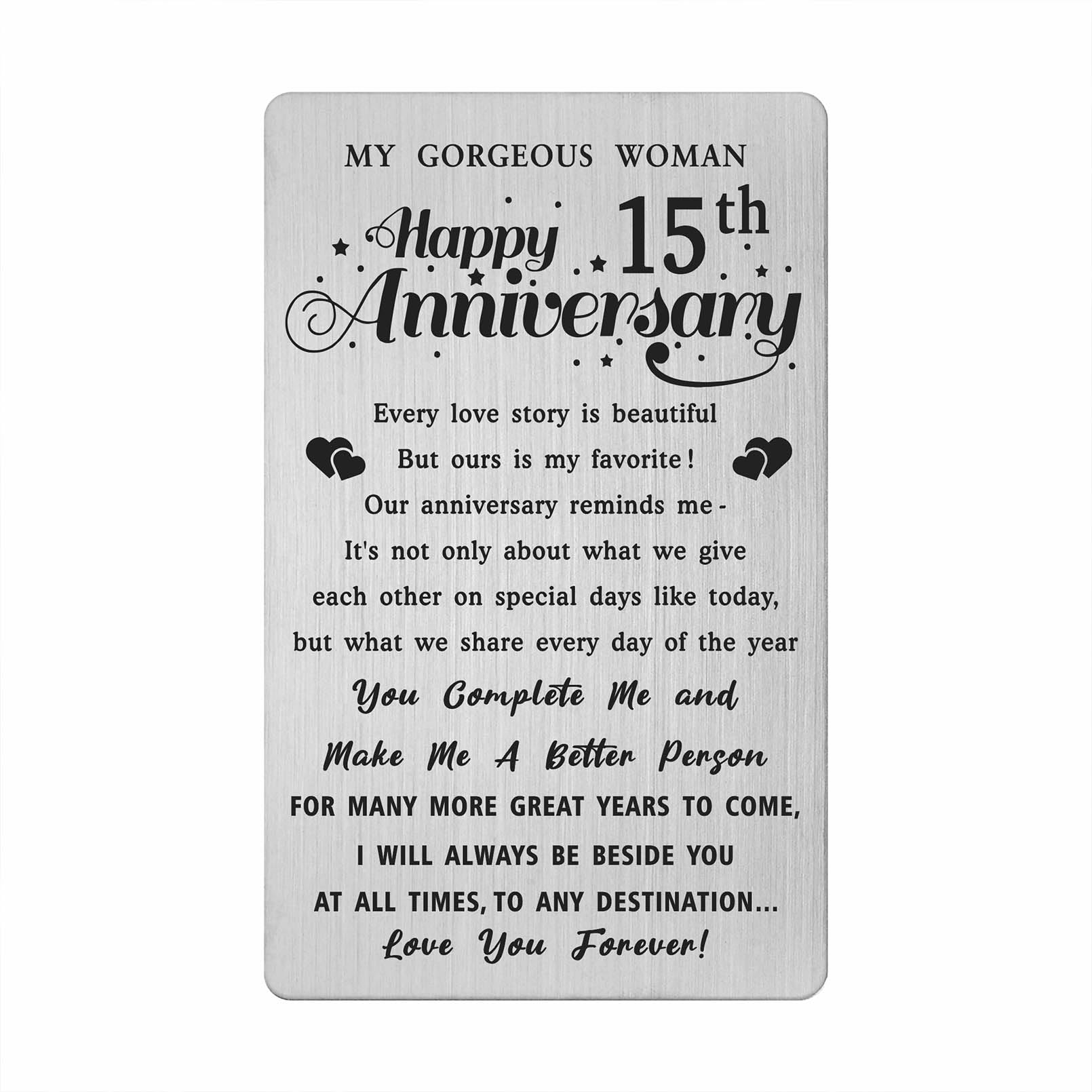 15th Wedding Anniversary Card Gifts for Her Wife, 15 Year Anniversary Card for Her, Happy 15th Anniversary Card for Wife Girlfriend, Woman 15 Year Anniversary Engraved Wallet Card